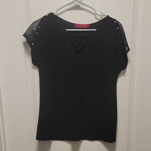Scarlett Black Top with Mesh and Stud Details